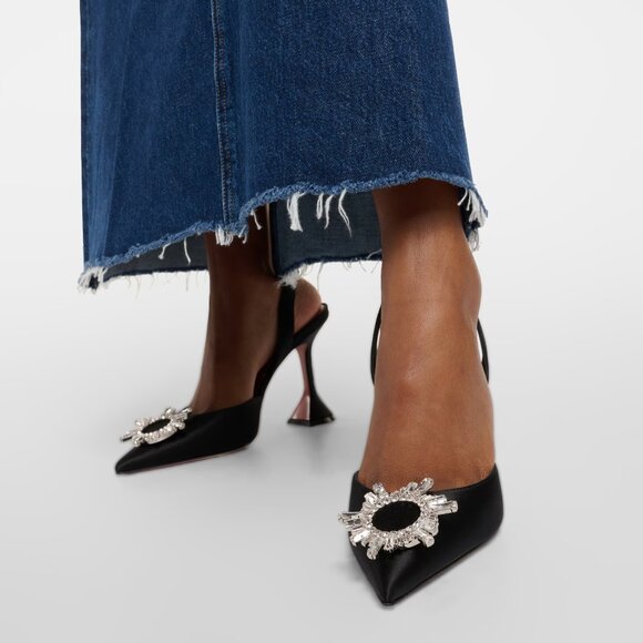 AMINA  MUADDI Begum Satin Crystal Slingback Sandals Heels Shoes Black - Picture 3 of 16